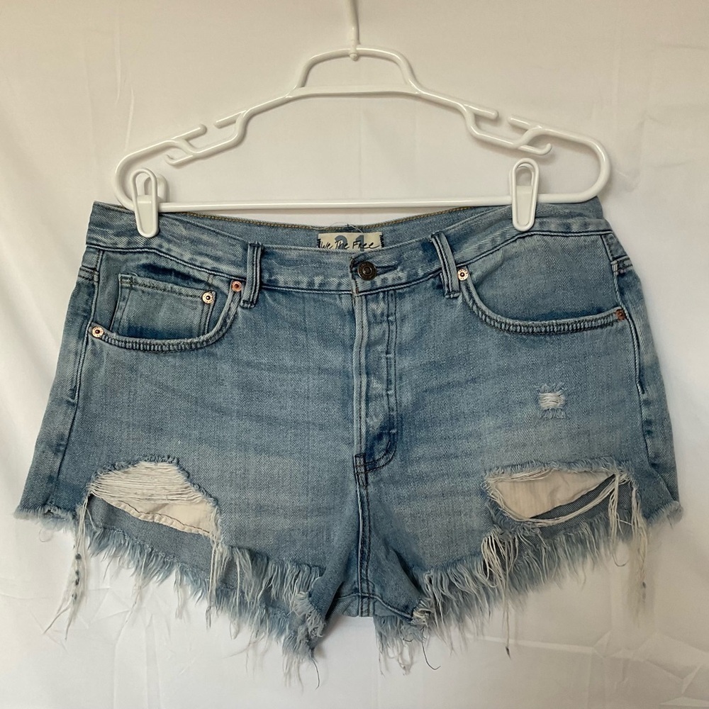 We The Free Light Blue Distressed Jean Shorts